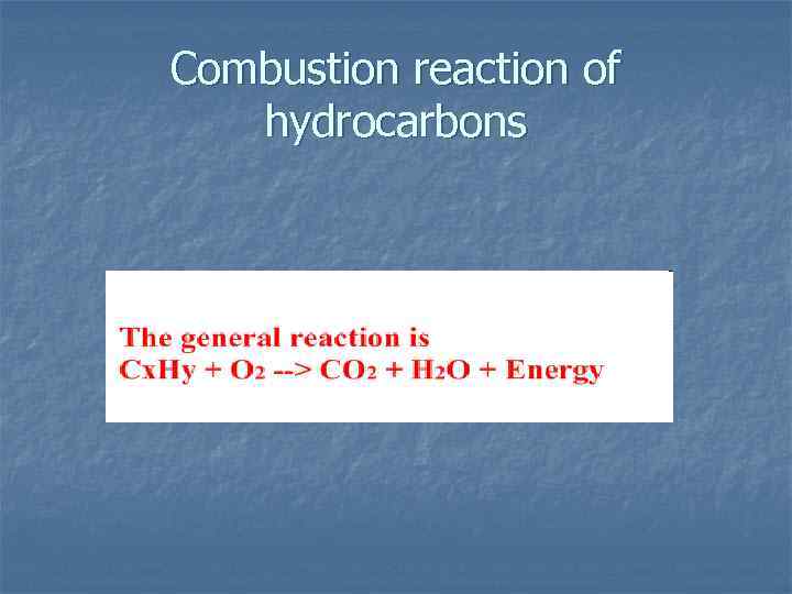 Combustion reaction of hydrocarbons 