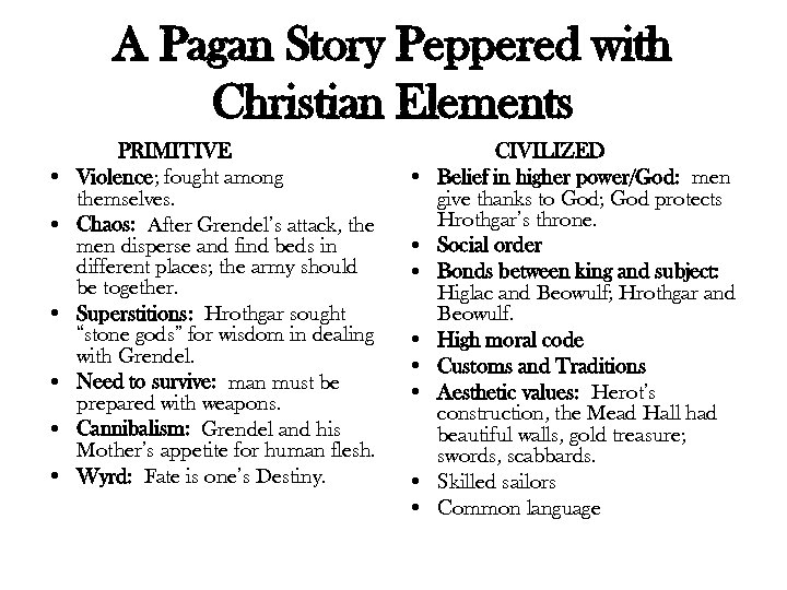 A Pagan Story Peppered with Christian Elements • • • PRIMITIVE Violence; fought among