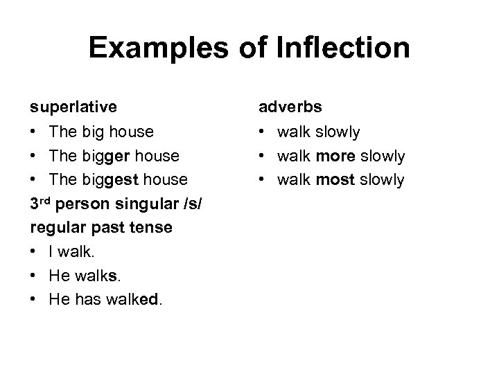 Examples of Inflection superlative adverbs • The big house • The bigger house •