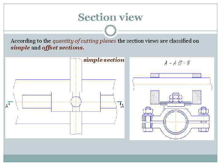 Section view According to the quantity of cutting planes the section views are classified