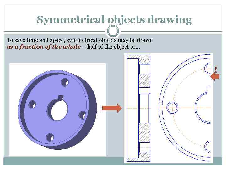 Symmetrical objects drawing To save time and space, symmetrical objects may be drawn as