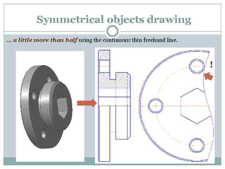 Symmetrical objects drawing … a little more than half using the continuous thin freehand