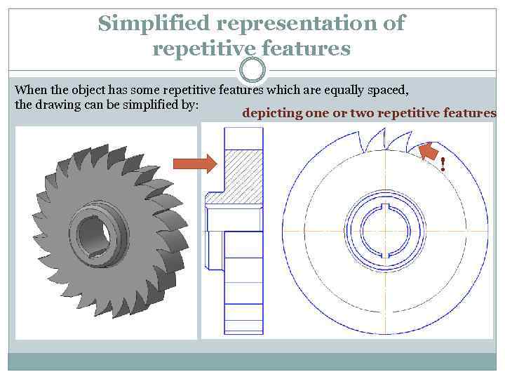 Simplified representation of repetitive features When the object has some repetitive features which are