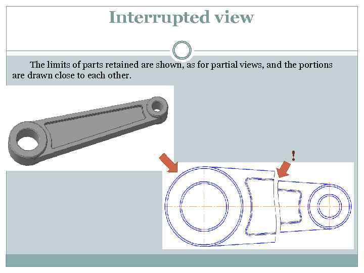 Interrupted view The limits of parts retained are shown, as for partial views, and