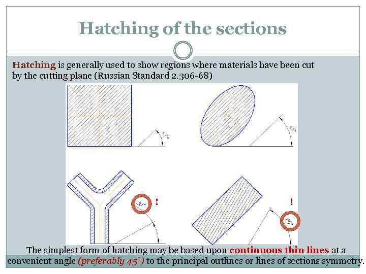 Hatching of the sections Hatching is generally used to show regions where materials have