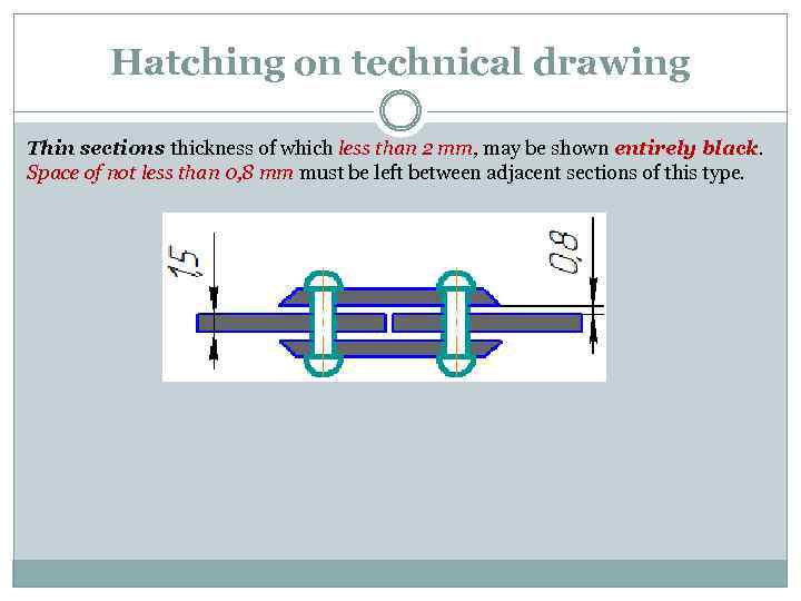 Hatching on technical drawing Thin sections thickness of which less than 2 mm, may