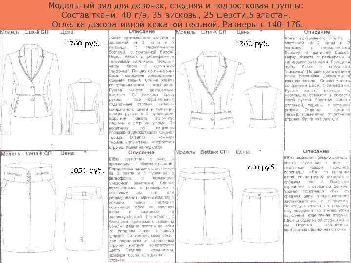 Модельный ряд для девочек, средняя и подростковая группы: Состав ткани: 40 п/э, 35 вискозы,