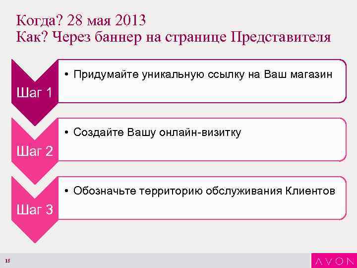 Когда? 28 мая 2013 Как? Через баннер на странице Представителя • Придумайте уникальную ссылку
