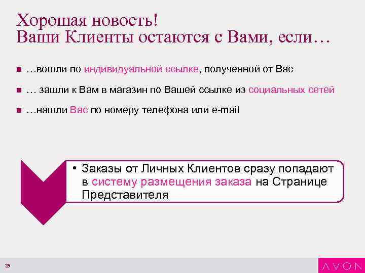 Хорошая новость! Ваши Клиенты остаются с Вами, если… n …вошли по индивидуальной ссылке, полученной