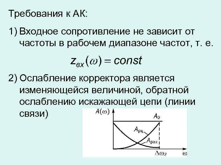 Требования к АК: 1) Входное сопротивление не зависит от частоты в рабочем диапазоне частот,