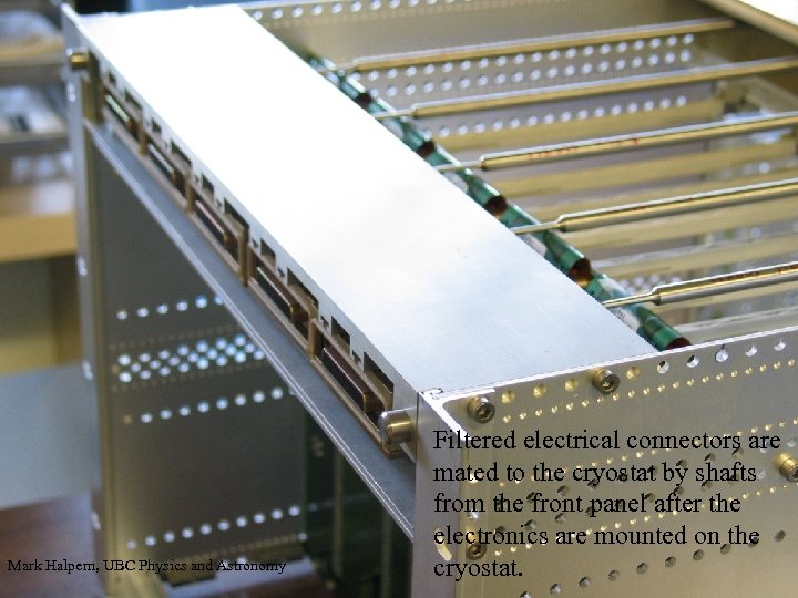 Mark Halpern, UBC Physics and Astronomy Filtered electrical connectors are mated to the cryostat