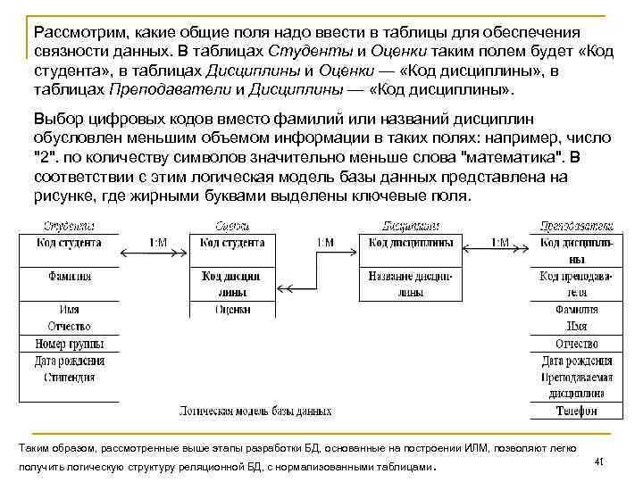 Рассмотрим, какие общие поля надо ввести в таблицы для обеспечения связности данных. В таблицах