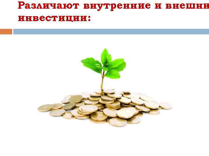 Различают внутренние и внешни инвестиции: 