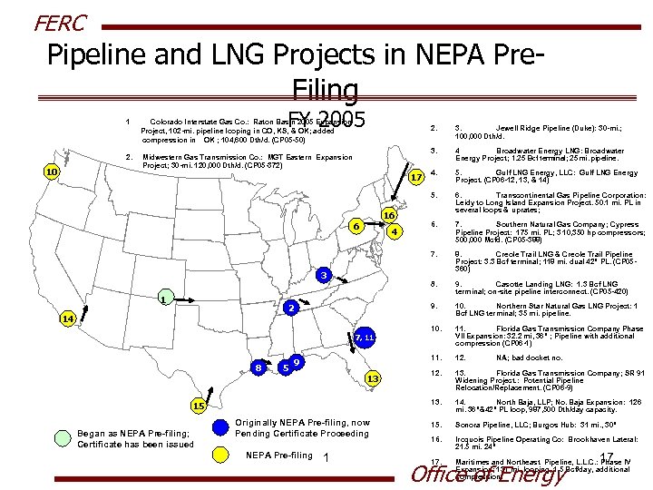 FERC Pipeline and LNG Projects in NEPA Pre. Filing FY 2005 1 Colorado Interstate