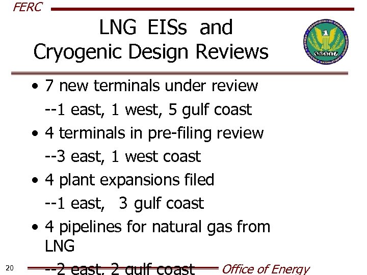 FERC LNG EISs and Cryogenic Design Reviews • 7 new terminals under review --1