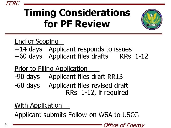 FERC Timing Considerations for PF Review End of Scoping +14 days Applicant responds to