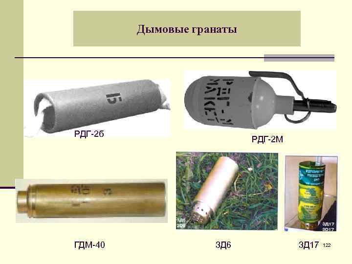 Дымовые гранаты РДГ-2 б ГДМ-40 РДГ-2 М 3 Д 6 3 Д 17 122