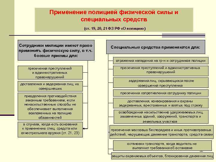 Применение полицией физической силы и специальных средств (ст. 19, 20, 21 ФЗ РФ «О