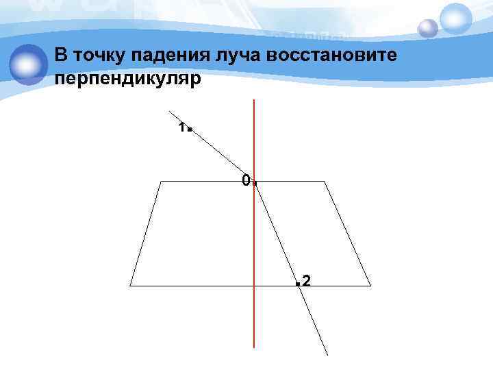 В точку падения луча восстановите перпендикуляр 1 . 0 . . 2 