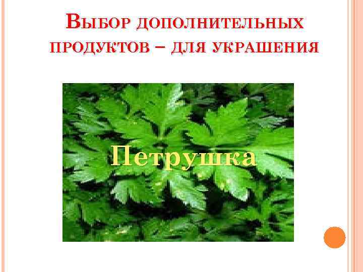 ВЫБОР ДОПОЛНИТЕЛЬНЫХ ПРОДУКТОВ – ДЛЯ УКРАШЕНИЯ Петрушка 