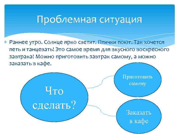 Проблемная ситуация Раннее утро. Солнце ярко светит. Птички поют. Так хочется петь и танцевать!