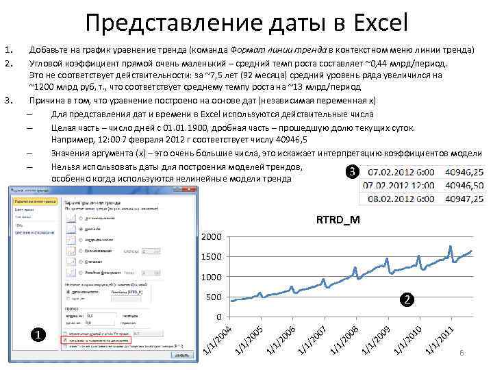 Представление даты в Excel RTRD_M 2000 1500 1000 500 ❷ 1 01 1/ 1