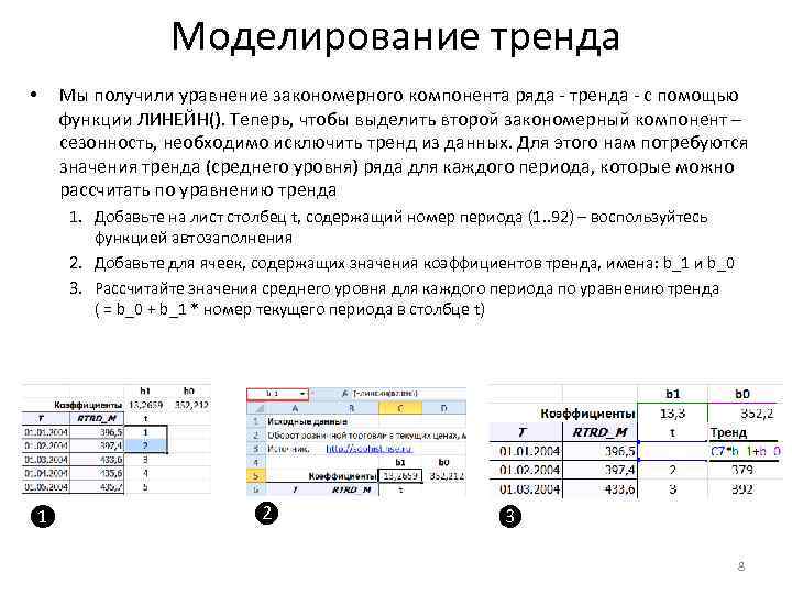 Моделирование тренда • Мы получили уравнение закономерного компонента ряда - тренда - с помощью