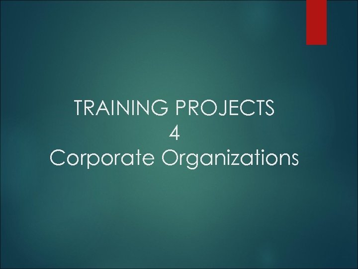 TRAINING PROJECTS 4 Corporate Organizations 