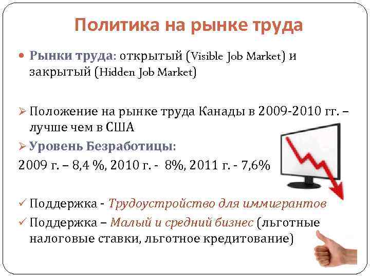 Политика на рынке труда Рынки труда: открытый (Visible Job Market) и закрытый (Hidden Job
