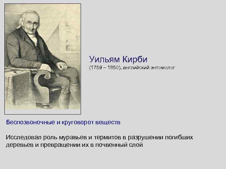 Уильям Кирби (1759 – 1850), английский энтомолог Беспозвоночные и круговорот веществ Исследовал роль муравьев