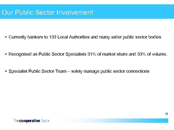 Our Public Sector Involvement • Currently bankers to 133 Local Authorities and many wider
