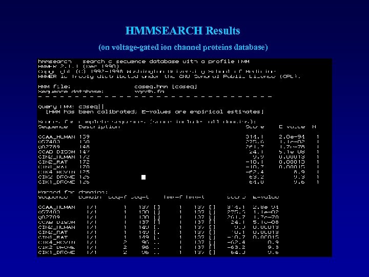 HMMSEARCH Results (on voltage-gated ion channel proteins database) 