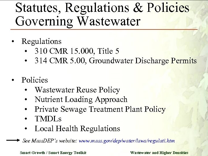 Statutes, Regulations & Policies Governing Wastewater • Regulations • 310 CMR 15. 000, Title