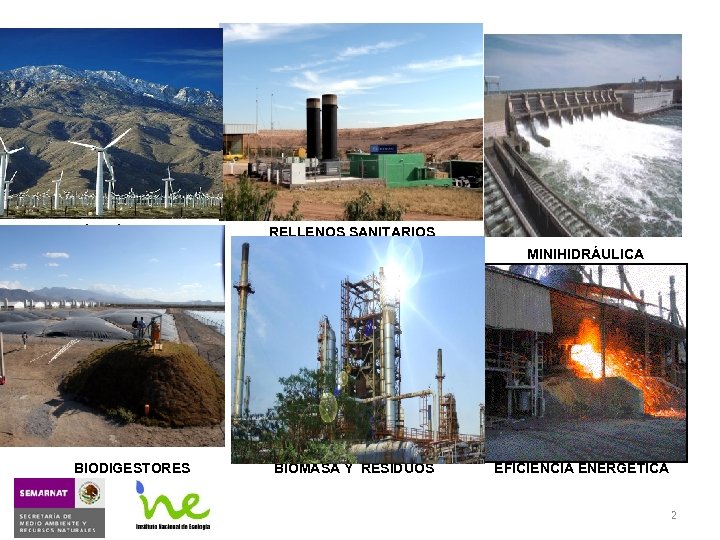 ENERGÍA EÓLICA RELLENOS SANITARIOS MINIHIDRÁULICA BIODIGESTORES BIOMASA Y RESIDUOS EFICIENCIA ENERGÉTICA 2 