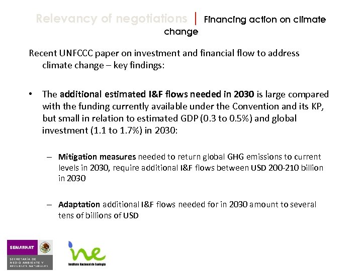Relevancy of negotiations | Financing action on climate change Recent UNFCCC paper on investment