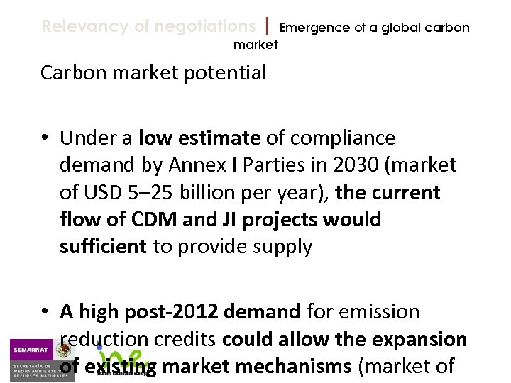 Relevancy of negotiations | Emergence of a global carbon market Carbon market potential •
