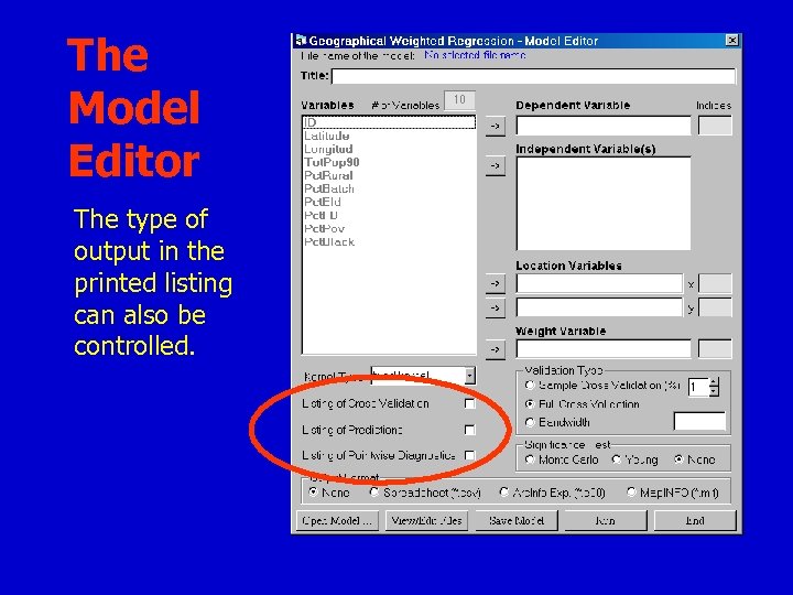 The Model Editor The type of output in the printed listing can also be