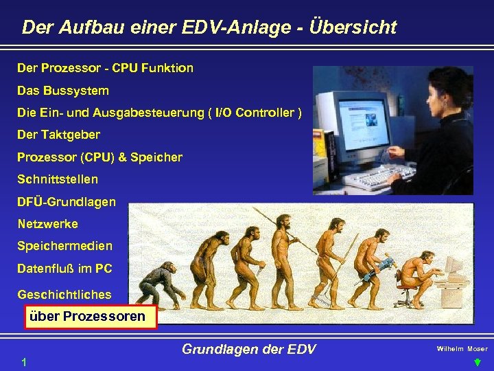 Der Aufbau einer EDV-Anlage - Übersicht Der Prozessor - CPU Funktion Das Bussystem Die