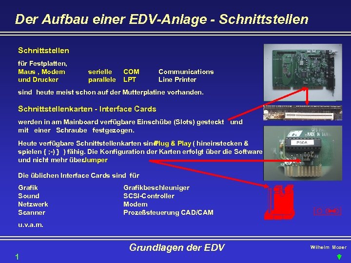 Der Aufbau einer EDV-Anlage - Schnittstellen für Festplatten, Maus , Modem und Drucker serielle