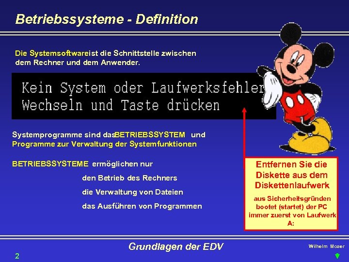 Betriebssysteme - Definition Die Systemsoftwareist die Schnittstelle zwischen dem Rechner und dem Anwender. Systemprogramme