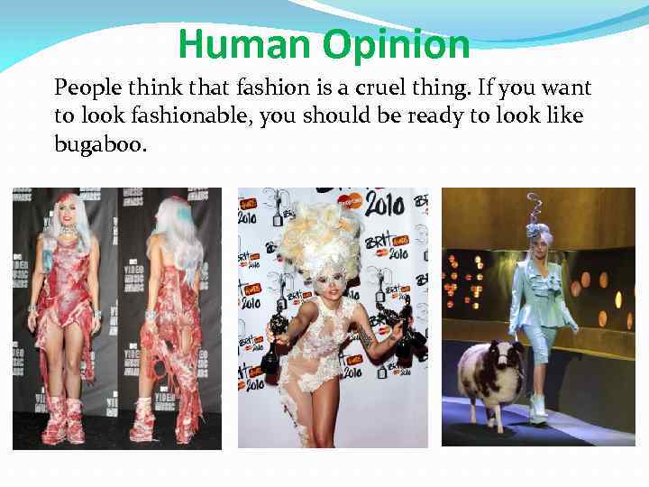 Human Opinion People think that fashion is a cruel thing. If you want to