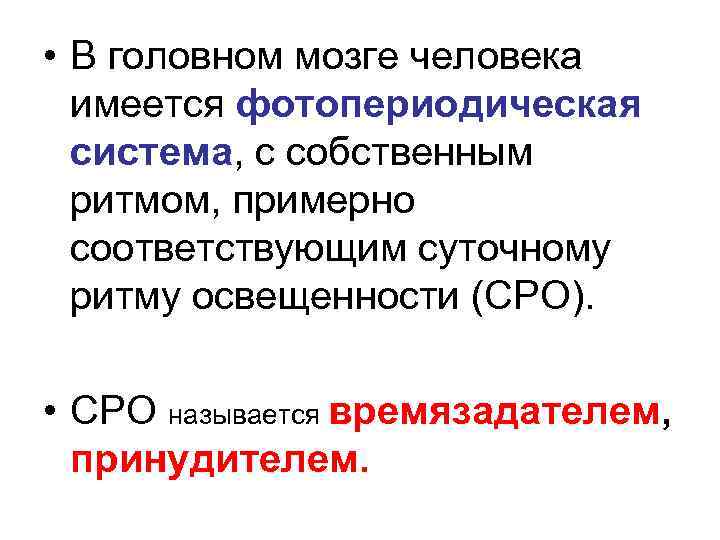  • В головном мозге человека имеется фотопериодическая система, с собственным ритмом, примерно соответствующим