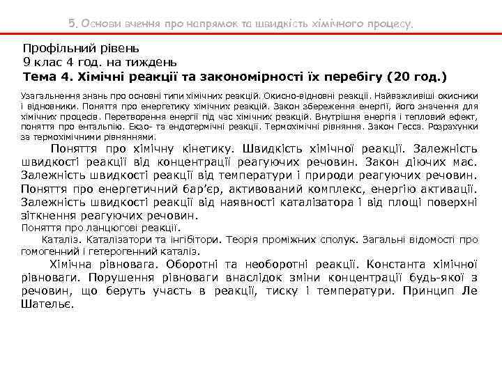 5. Основи вчення про напрямок та швидкість хімічного процесу. Профільний рівень 9 клас 4