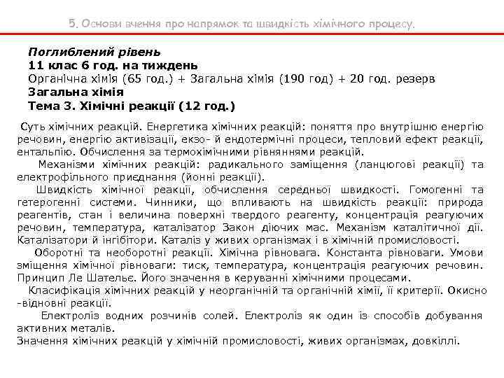 5. Основи вчення про напрямок та швидкість хімічного процесу. Поглиблений рівень 11 клас 6