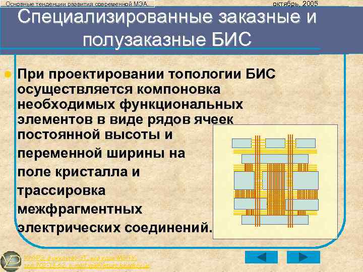 Основные тенденции развития современной МЭА. октябрь, 2005 Специализированные заказные и полузаказные БИС l При