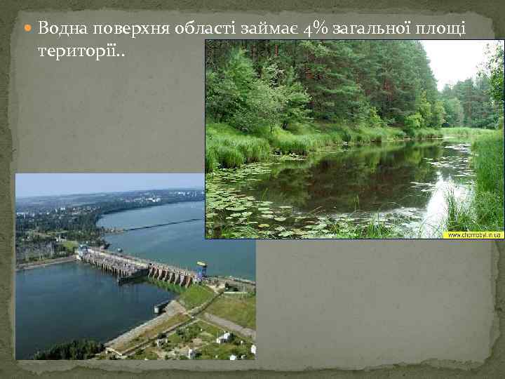  Водна поверхня області займає 4% загальної площі території. . 