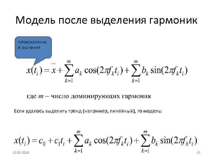 Модель после выделения гармоник предсказанны е значения Если удалось выделить тренд (например, линейный), то