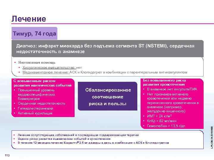 Лечение Тимур, 74 года Диагноз: инфаркт миокарда без подъема сегмента ST (NSTEMI), сердечная недостаточность