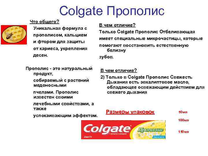 Colgate Прополис Что общего? Уникальная формула с прополисом, кальцием и фтором для защиты от