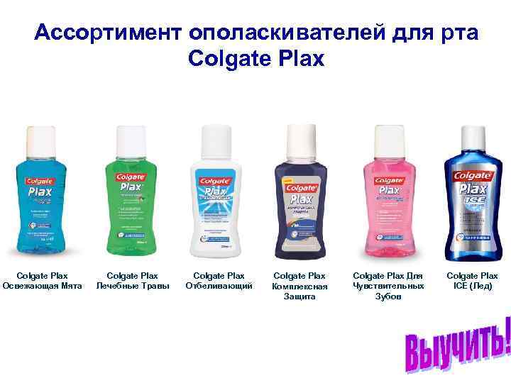 Ассортимент ополаскивателей для рта Colgate Plax Освежающая Мята Colgate Plax Лечебные Травы Colgate Plax